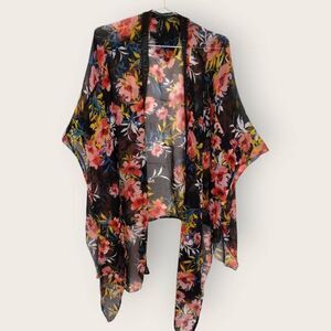 Lane Bryant Semi Sheer Swimsuit‎ Cover Up Crochet Tropical Floral Black Beachy